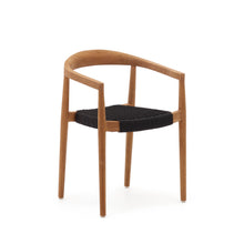 Load image into Gallery viewer, Ydalia stackable outdoor chair in solid teak wood with natural finish and black rope - image 2