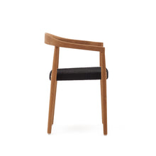 Load image into Gallery viewer, Ydalia stackable outdoor chair in solid teak wood with natural finish and black rope - image 3