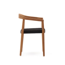 Load image into Gallery viewer, Ydalia stackable outdoor chair in solid teak wood with natural finish and black rope - image 4