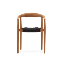 Load image into Gallery viewer, Ydalia stackable outdoor chair in solid teak wood with natural finish and black rope - image 7