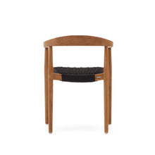 Load image into Gallery viewer, Ydalia stackable outdoor chair in solid teak wood with natural finish and black rope - image 9