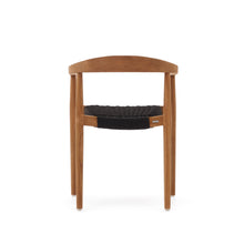 Load image into Gallery viewer, Ydalia stackable outdoor chair in solid teak wood with natural finish and black rope - image 10