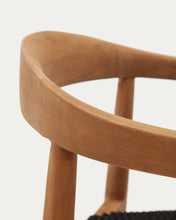 Load image into Gallery viewer, Ydalia stackable outdoor chair in solid teak wood with natural finish and black rope - image 16