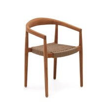 Load image into Gallery viewer, Ydalia stackable outdoor chair in solid teak wood with natural finish and beige rope