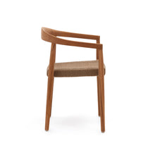 Load image into Gallery viewer, Ydalia stackable outdoor chair in solid teak wood with natural finish and beige rope - image 4