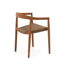 Load image into Gallery viewer, Ydalia stackable outdoor chair in solid teak wood with natural finish and beige rope - image 6