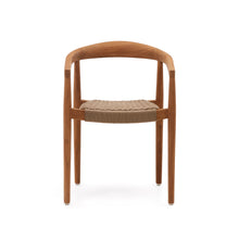 Load image into Gallery viewer, Ydalia stackable outdoor chair in solid teak wood with natural finish and beige rope - image 7