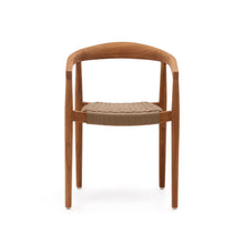Load image into Gallery viewer, Ydalia stackable outdoor chair in solid teak wood with natural finish and beige rope - image 8