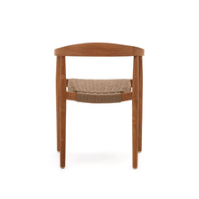 Load image into Gallery viewer, Ydalia stackable outdoor chair in solid teak wood with natural finish and beige rope - image 9