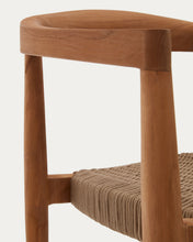 Load image into Gallery viewer, Ydalia stackable outdoor chair in solid teak wood with natural finish and beige rope - image 12