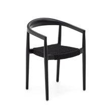 Load image into Gallery viewer, Ydalia stackable outdoor chair in solid teak wood with black finish and black rope