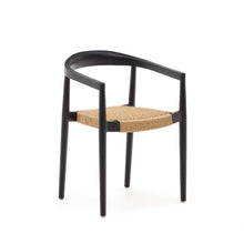 Load image into Gallery viewer, Ydalia stackable outdoor chair in solid teak wood with black finish and synthetic rattan rope - image 2