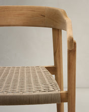 Load image into Gallery viewer, Icaro stackable chair in FSC 100% solid teak wood with natural finish and beige rope cord - image 13