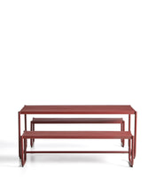 Load image into Gallery viewer, Sotil Set of 2 Benches and Galvanized Steel Table with Garnet Finish 183 x 83 cm