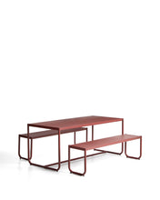 Load image into Gallery viewer, Sotil Set of 2 Benches and Galvanized Steel Table with Garnet Finish 183 x 83 cm - image 2