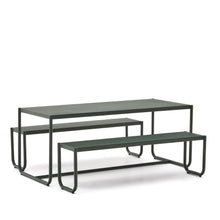 Load image into Gallery viewer, Sotil Set of 2 Benches and Galvanized Steel Table with Green Finish 183 x 83 cm - image 2