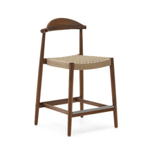 Load image into Gallery viewer, Nina solid acacia wood stool with walnut finish and beige rope height 62 cm