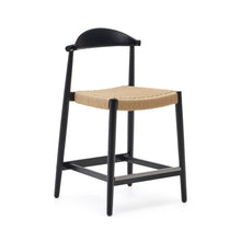 Load image into Gallery viewer, Nina stool made of solid acacia wood with black finish and beige rope height 62 cm - image 2