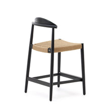Load image into Gallery viewer, Nina stool made of solid acacia wood with black finish and beige rope height 62 cm - image 6