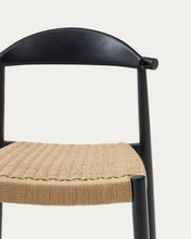 Load image into Gallery viewer, Nina stool made of solid acacia wood with black finish and beige rope height 62 cm - image 10