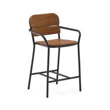 Load image into Gallery viewer, Algueret Stool Solid Eucalyptus Wood Natural Finish and Black Aluminum 65 cm FSC 100%