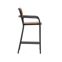 Load image into Gallery viewer, Algueret Stool Solid Eucalyptus Wood Natural Finish and Black Aluminum 65 cm FSC 100% - image 3