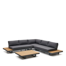 Load image into Gallery viewer, Tosqueta 5-seater corner sofa and table set made from aluminium and solid teak wood FSC 100% - image 3