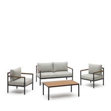 Load image into Gallery viewer, Aiguafreda set, 2 seater sofa, 2 chairs &amp; coffee table made from grey aluminium &amp; acacia - image 2