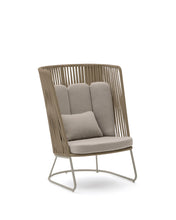 Load image into Gallery viewer, Saconca outdoor armchair with high backrest made of rope cord and beige galvanised steel