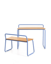 Load image into Gallery viewer, Tinn ash veneer bench with a blue metal structure, 75 cm - image 7