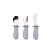 Load image into Gallery viewer, Lili knife, fork and spoon set in pink silicone