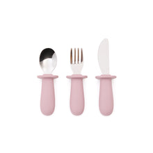 Load image into Gallery viewer, Lili knife, fork and spoon set in blue silicone