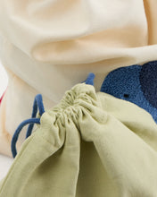 Load image into Gallery viewer, Tandani set of 2 beige and green cotton bags with embroidered blue elephant - image 3