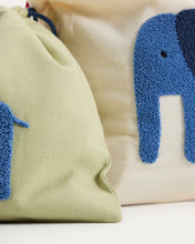 Load image into Gallery viewer, Tandani set of 2 beige and green cotton bags with embroidered blue elephant - image 5