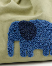 Load image into Gallery viewer, Tandani set of 2 beige and green cotton bags with embroidered blue elephant - image 6