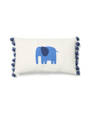 Load image into Gallery viewer, Tandani beige cotton cushion cover with embroidered blue elephant 30 x 50cm