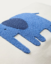 Load image into Gallery viewer, Tandani beige cotton cushion cover with embroidered blue elephant 30 x 50cm - image 4