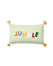 Load image into Gallery viewer, Tandani green cotton cushion cover with multicoloured embroidered lettering 30 x 50cm