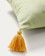Load image into Gallery viewer, Tandani green cotton cushion cover with multicoloured embroidered lettering 30 x 50cm - image 3