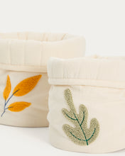 Load image into Gallery viewer, Tandani set of 2 beige cotton children's baskets with embroidered leaves - image 3