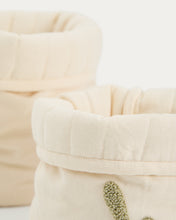Load image into Gallery viewer, Tandani set of 2 beige cotton children's baskets with embroidered leaves - image 5