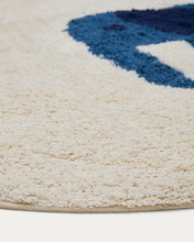 Load image into Gallery viewer, Tandani beige cotton round rug with blue elephant Ø 100cm - image 4