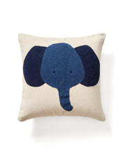 Load image into Gallery viewer, Tandani beige cotton floor cushion cover with blue elephant 70 x 70 cm - image 2