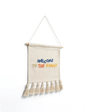 Load image into Gallery viewer, Tandani beige cotton wall tapestry with multicoloured letters and fringing 40 x 50cm - image 2