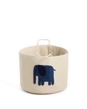 Load image into Gallery viewer, Tandani beige cotton basket with blue elephant 30cm