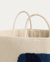 Load image into Gallery viewer, Tandani beige cotton basket with blue elephant 30cm - image 5