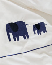 Load image into Gallery viewer, Tandari duvet cover and pillowcase set in beige cotton percale with embroidered elephant for 70cm bed - image 4