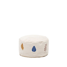 Load image into Gallery viewer, Yanil 100% white cotton pouffe with multicolour leaf embroidery, Ø 40 cm