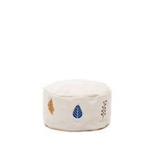 Load image into Gallery viewer, Yanil 100% white cotton pouffe with multicolour leaf embroidery, Ø 40 cm - image 2