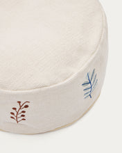 Load image into Gallery viewer, Yanil 100% white cotton pouffe with multicolour leaf embroidery, Ø 40 cm - image 5